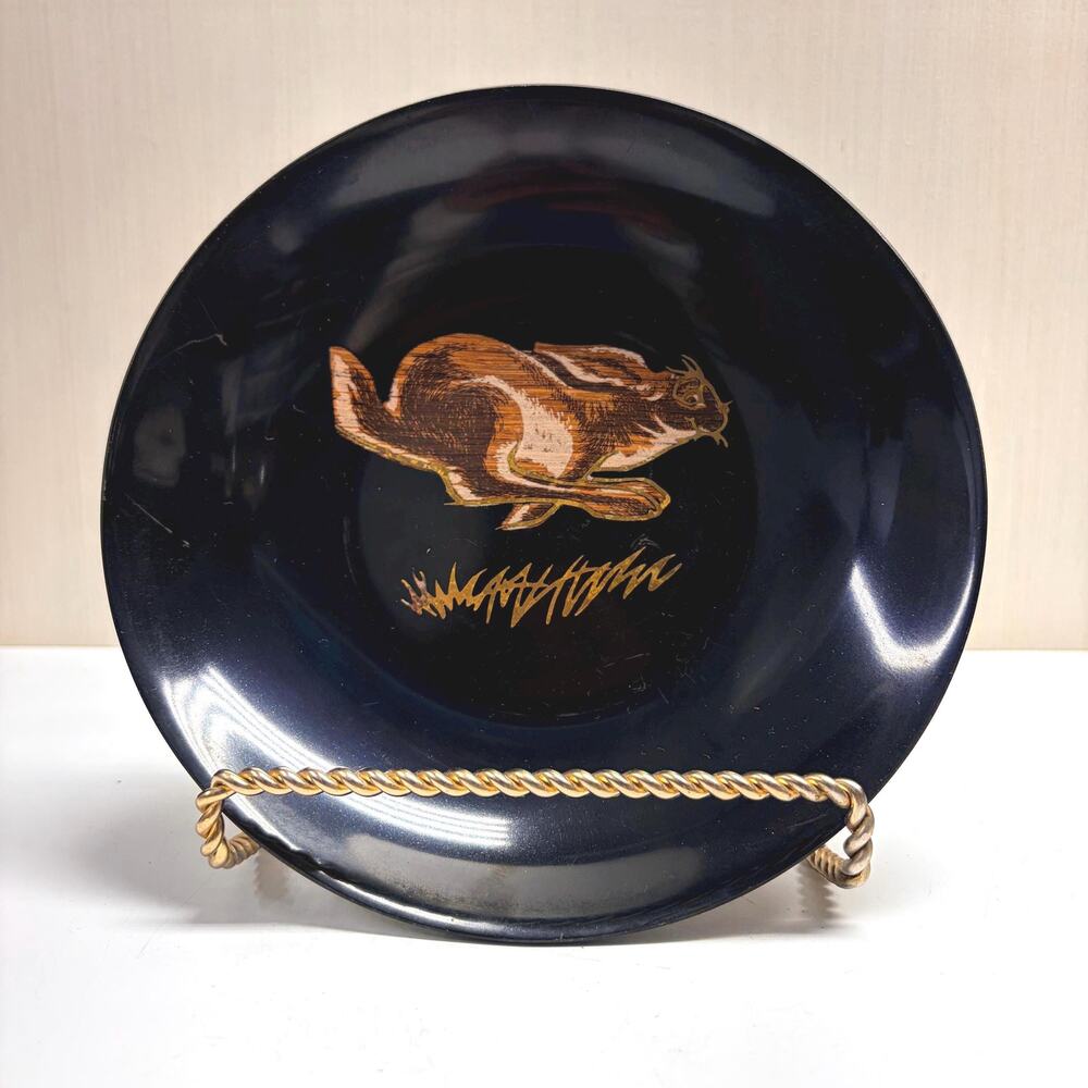 Vintage Couroc of Monterey Bowl Bunny Jack Rabbit Hare Black Decorative
